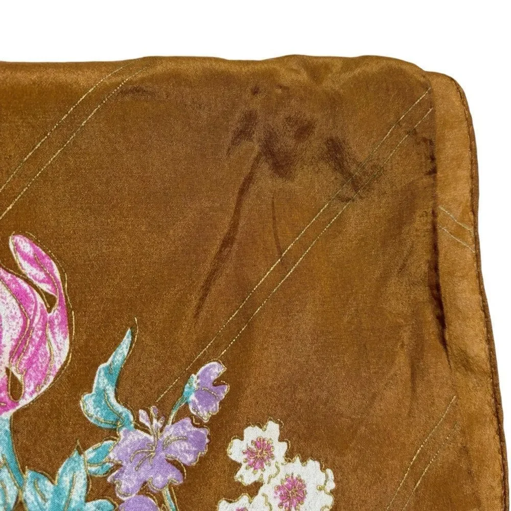 Vintage 1960’s Vera Neumann Silk Tout Soie‎ Ling Bronze Floral Scarf